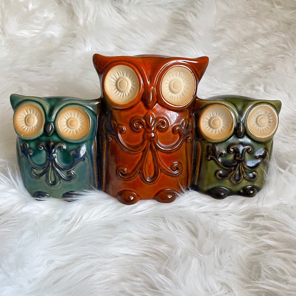 Cracker Barrel Floral Stitch Work Home Decor Ceramic Owls